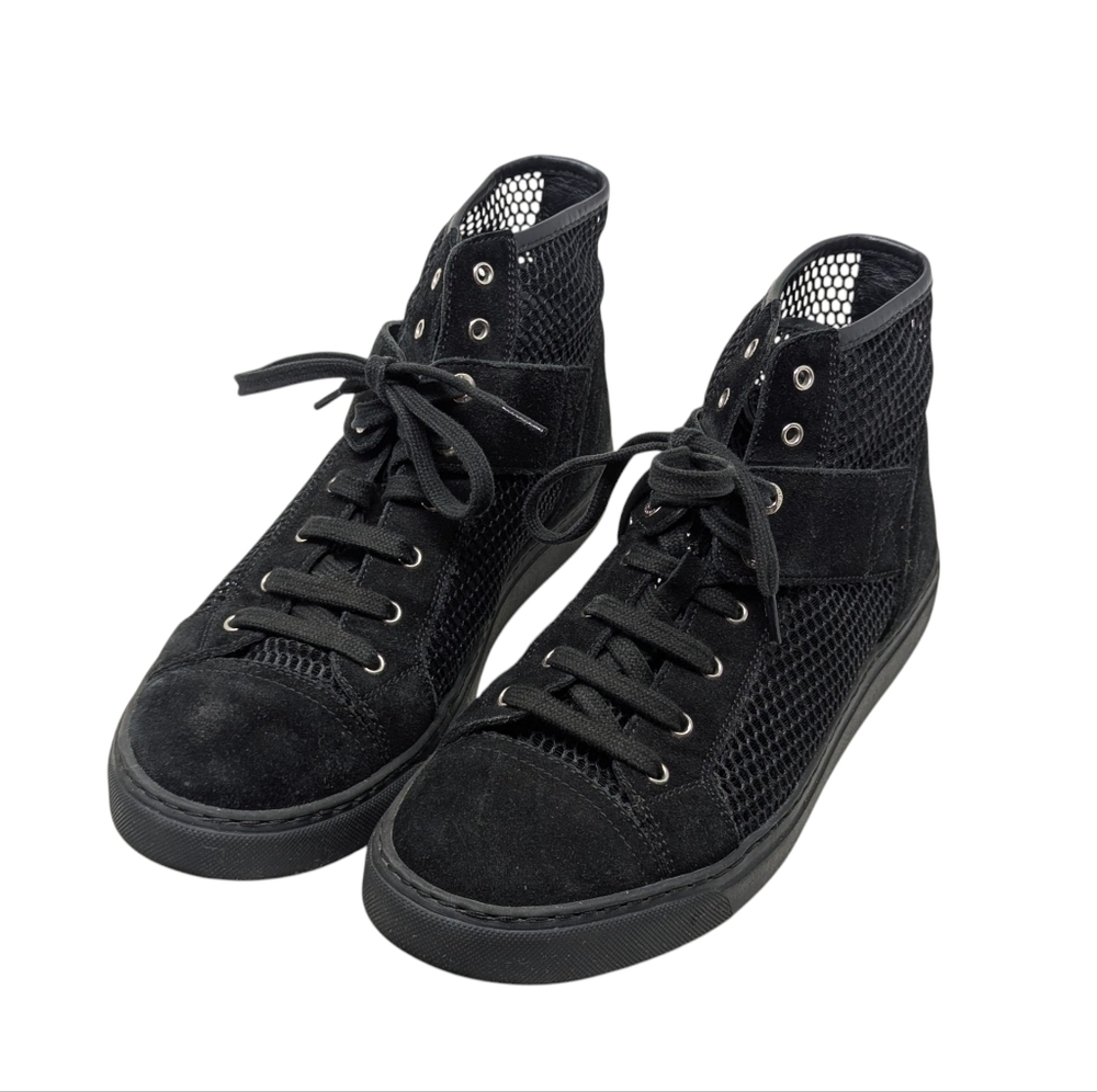Chanel Black Suede Mesh High Top Sneakers Size EU 38